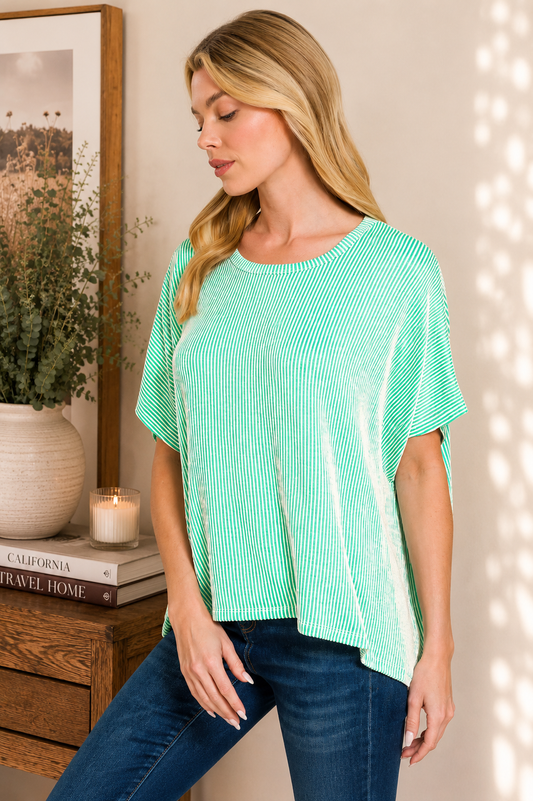Ribbed Striped Oversized Top