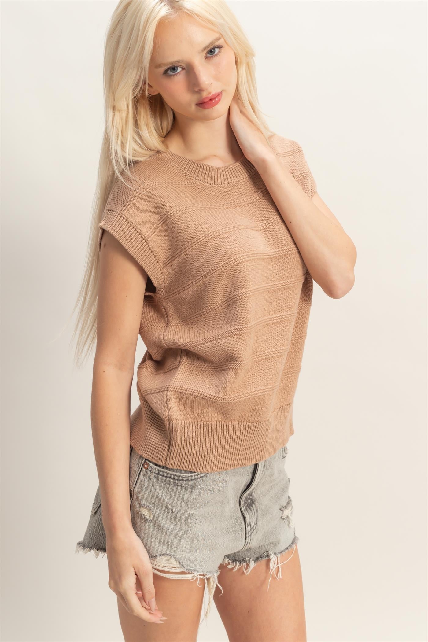 Textured Stripe Dolman Knit Top