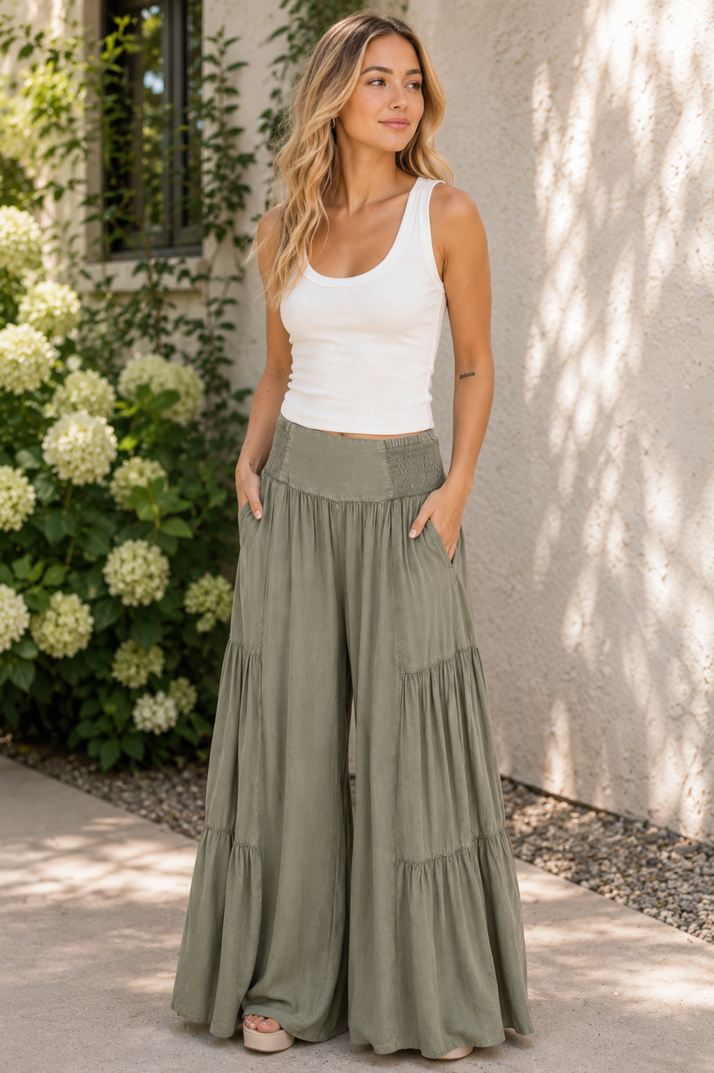 V-Yoke Wide Leg Pants