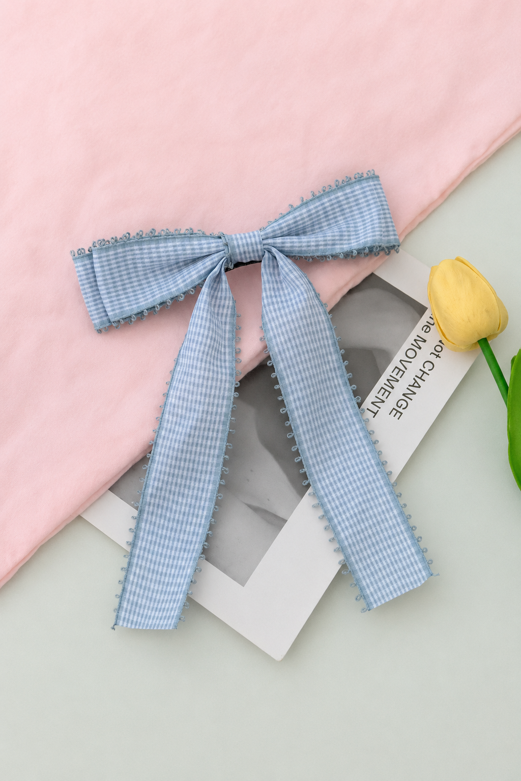Gingham Lace Bow Hair Clip