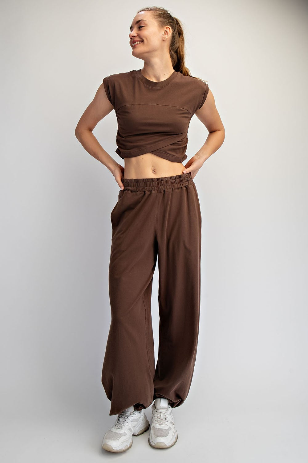 Crossover Cropped Tee Jogger Set (FP Dupe)