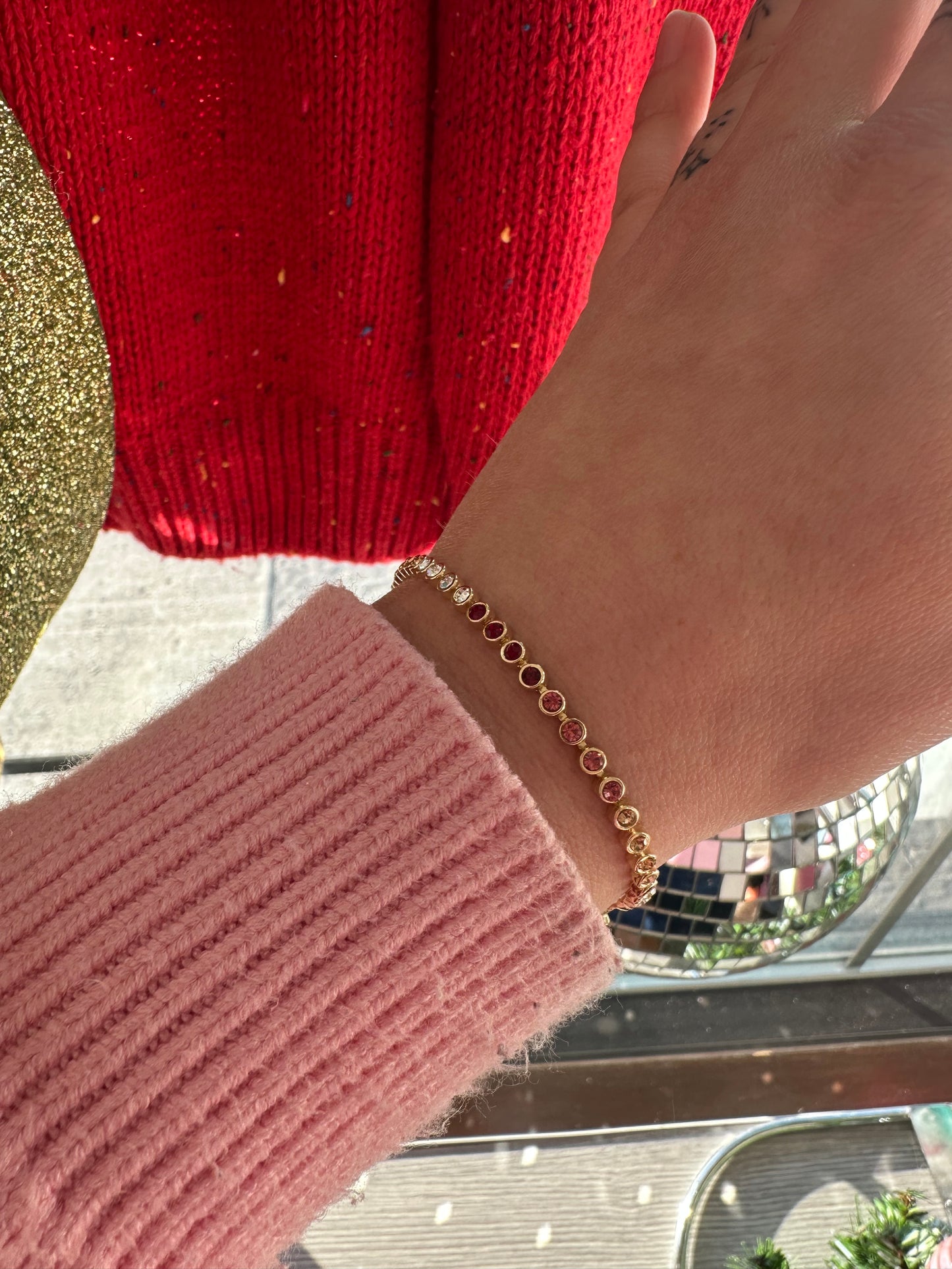 Pink Ombré CZ Gold-Dipped Tennis Bracelet