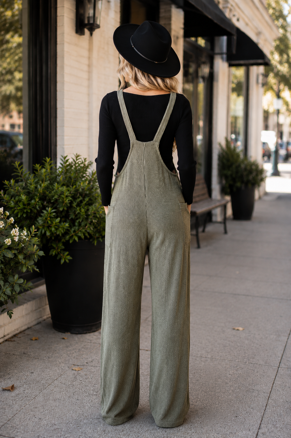Ribbed Wide Leg Overall Jumpsuit