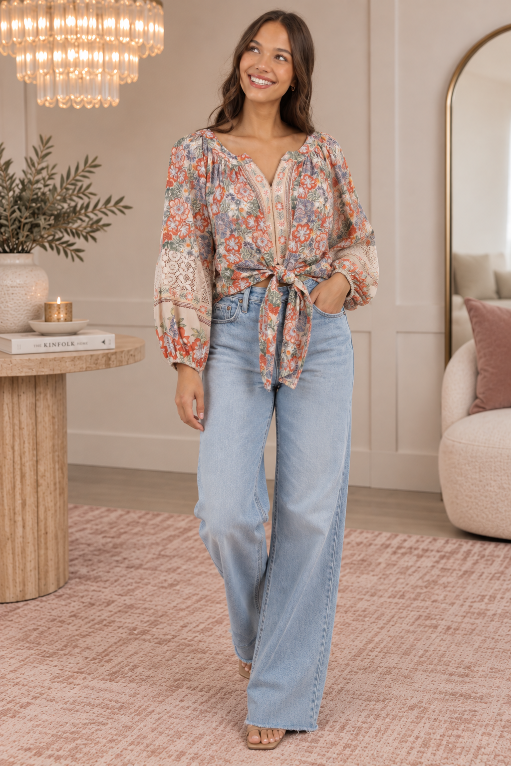 Floral Tie Front Blouse