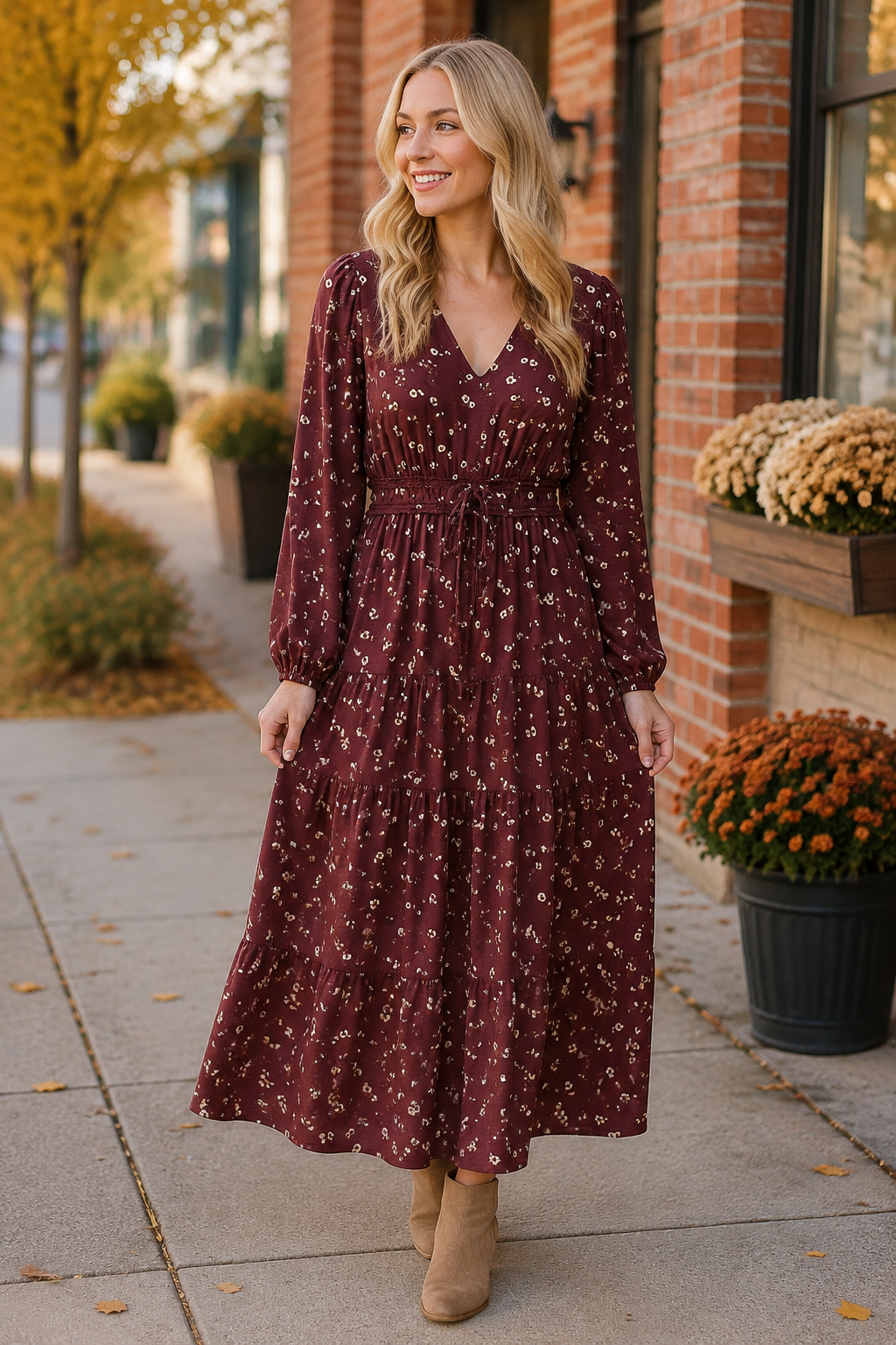 Floral Tie Front Midi Dress