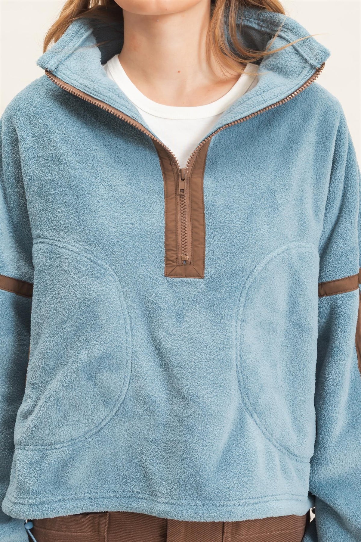 Contrast Trim Fleece Half Zip Pullover