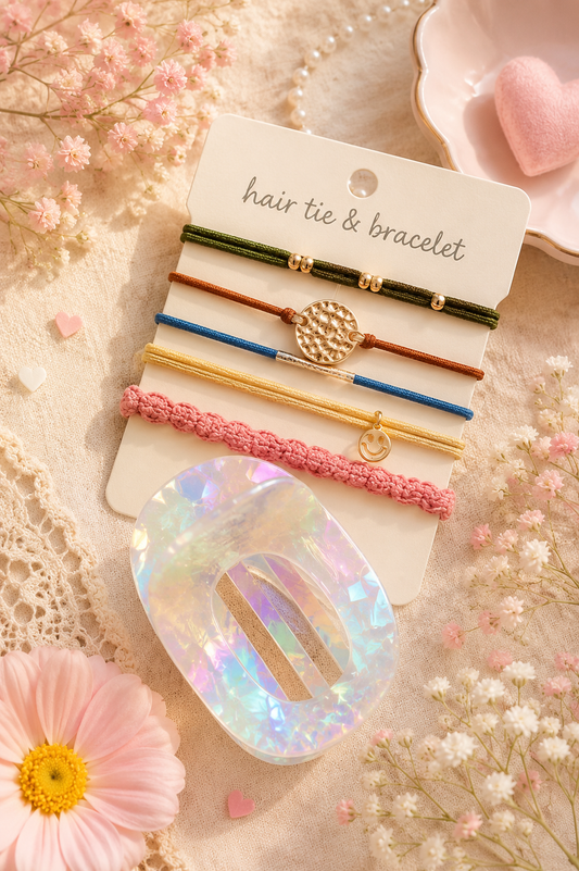 Boho Hair Tie Bracelet Set