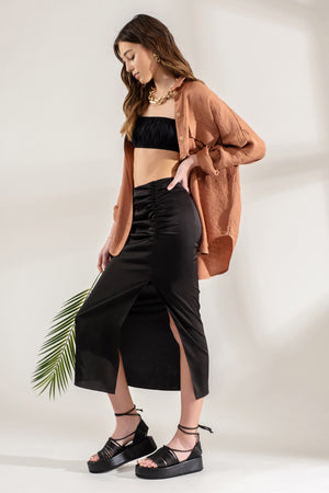 Mariam Rouched Side Midi Skirt.