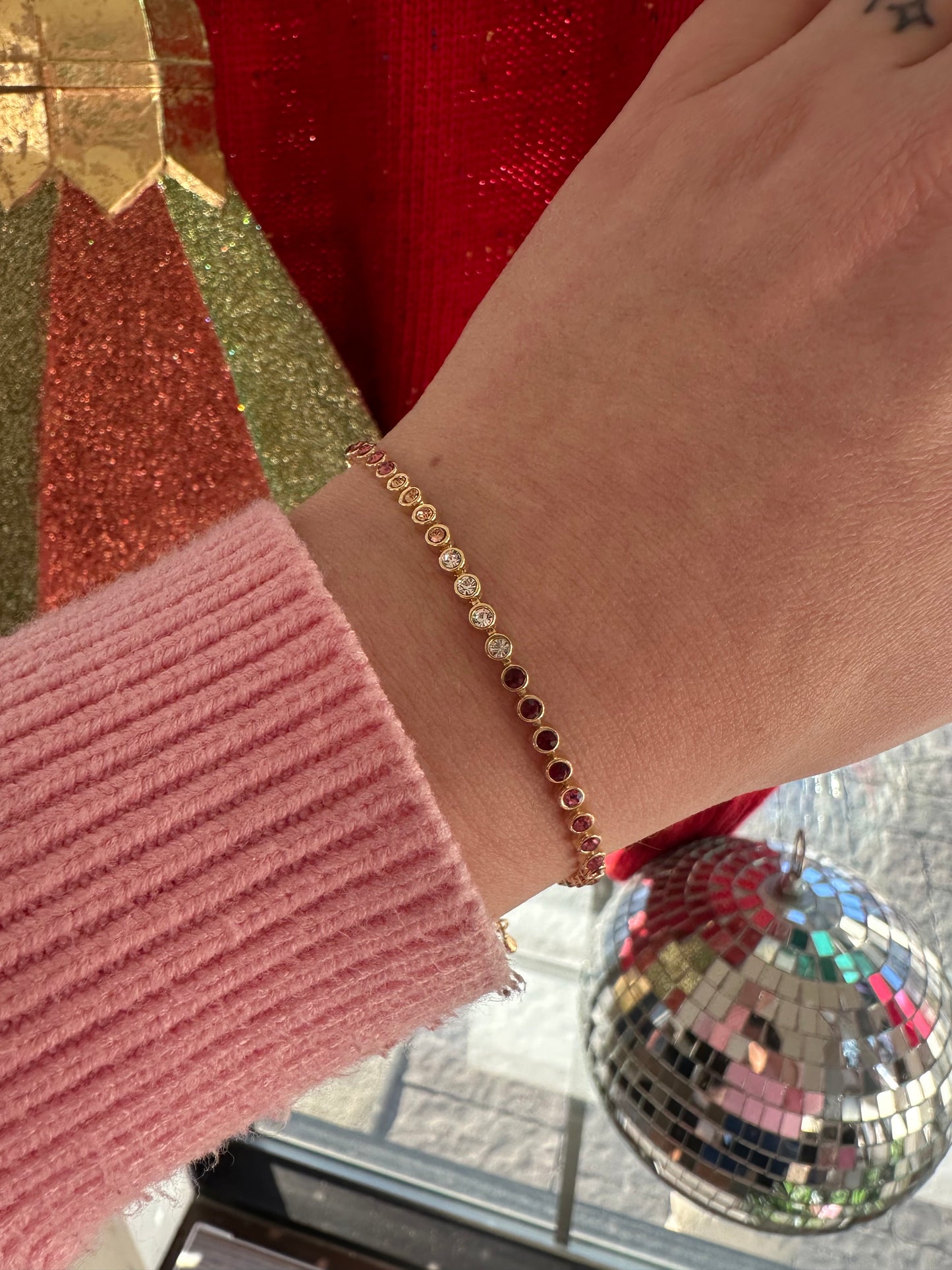 Pink Ombré CZ Gold-Dipped Tennis Bracelet