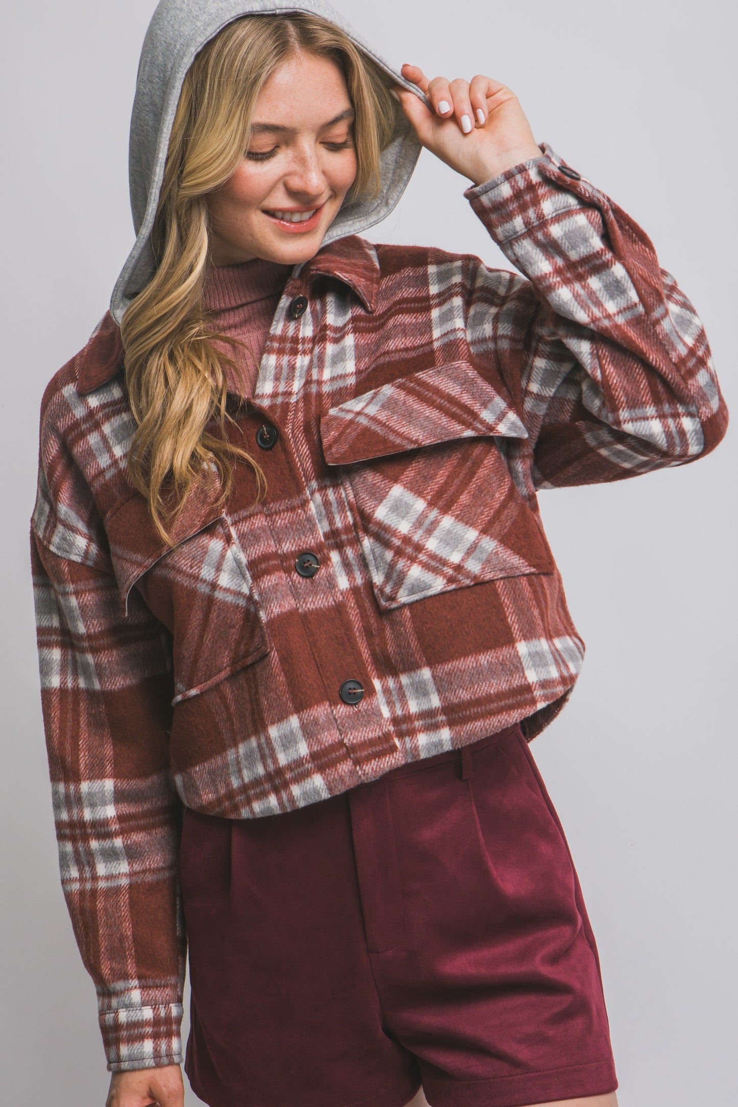 Autumn Detachable Hood Plaid Shacket- 4 Colors!