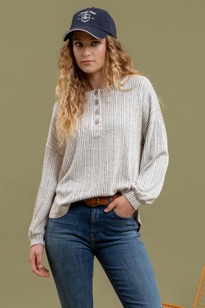 Pulling Heartstrings Half Button Knit Top