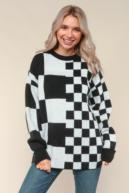 Keep In Check Loose Fit Pullover Sweater