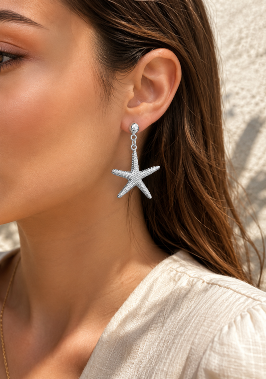 Stainless Steel Starfish Drop Earrings