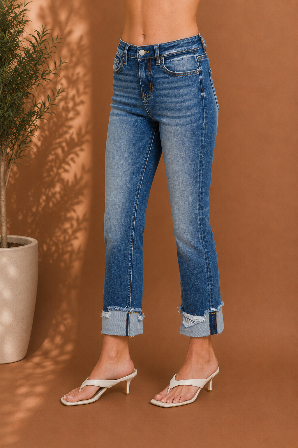 Stretch Cuffed Skinny Jeans