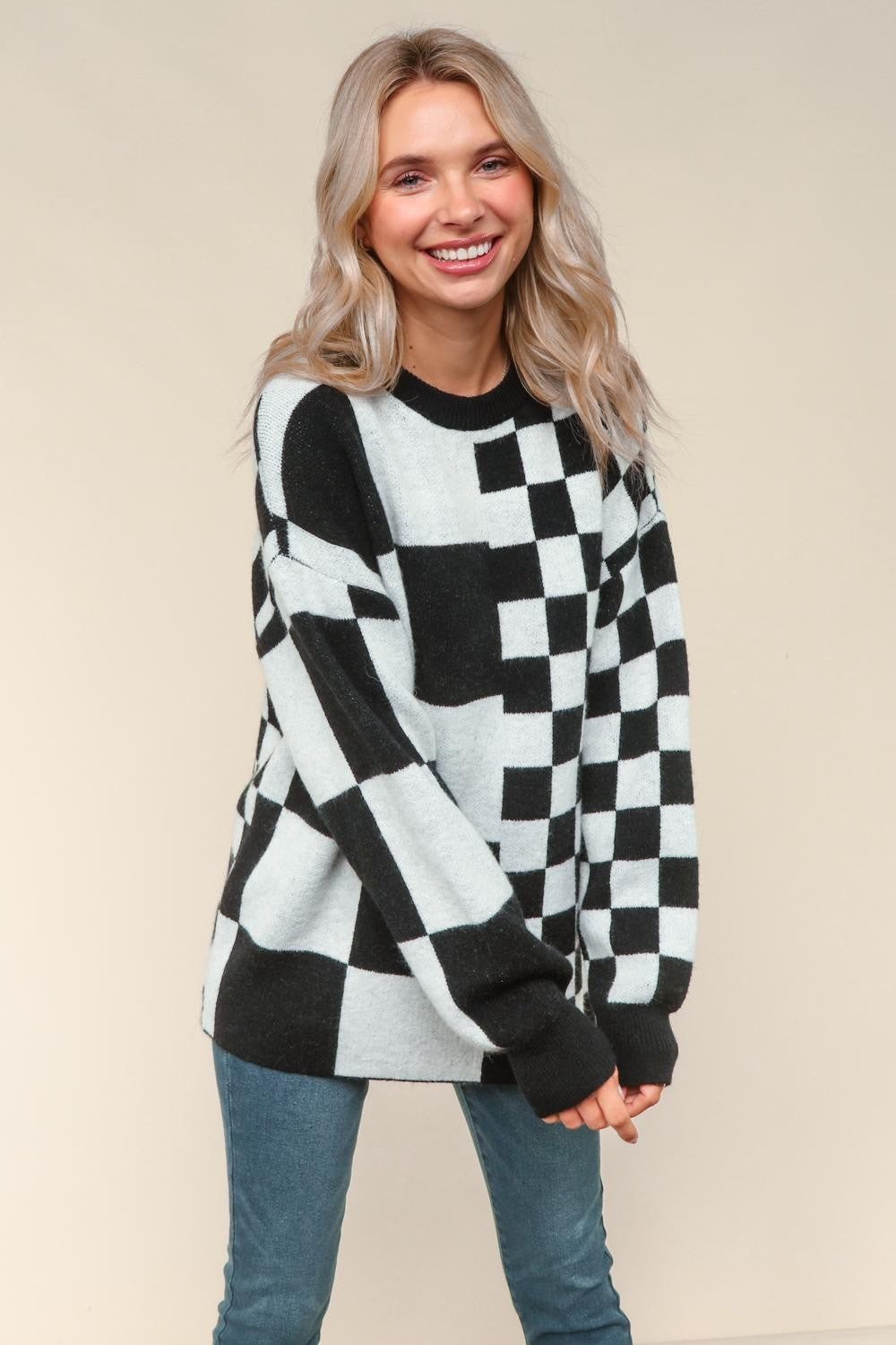 Keep In Check Loose Fit Pullover Sweater