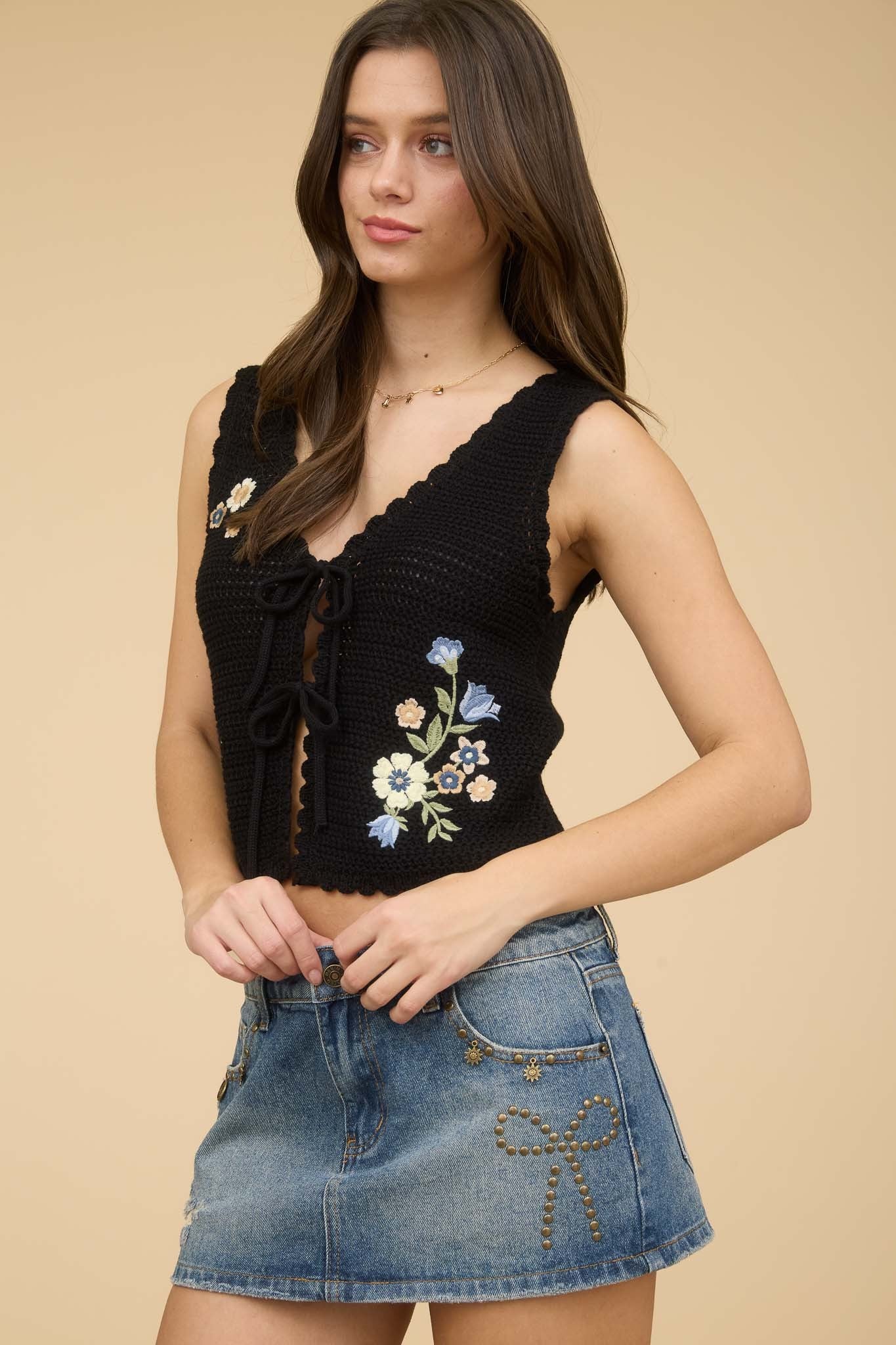 Rodeo Drive Crochet Knit Vest Top