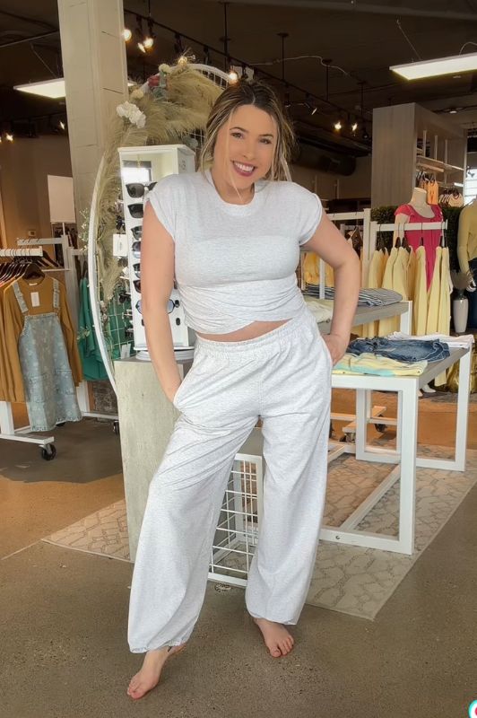 Crossover Cropped Tee Jogger Set (FP Dupe)