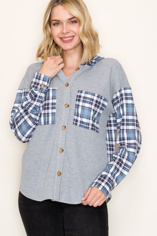 Wind Down Contrast Plaid Hoodie- 2 Colors!