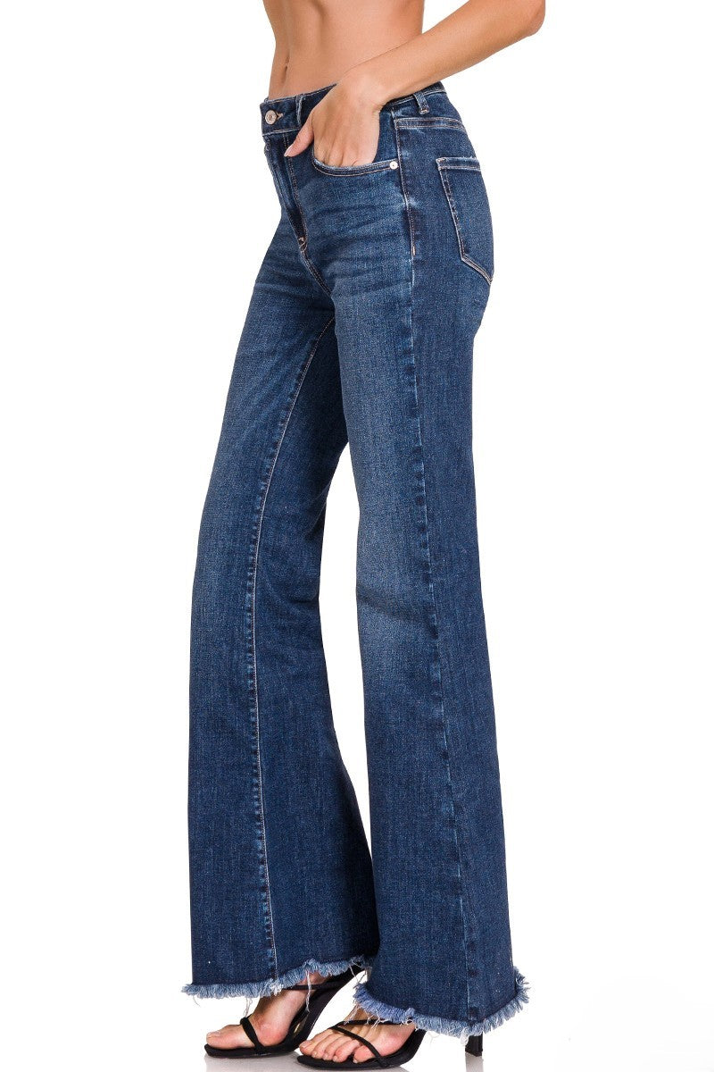 High Rise Fringe Bell Bottom Jeans