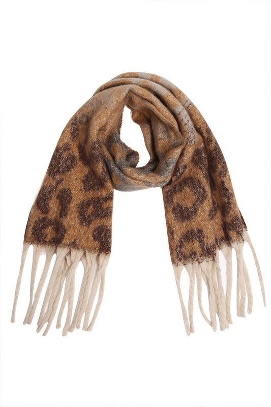 Oblong Leopard Print Fringe Shawl Scarf- 4 Colors!