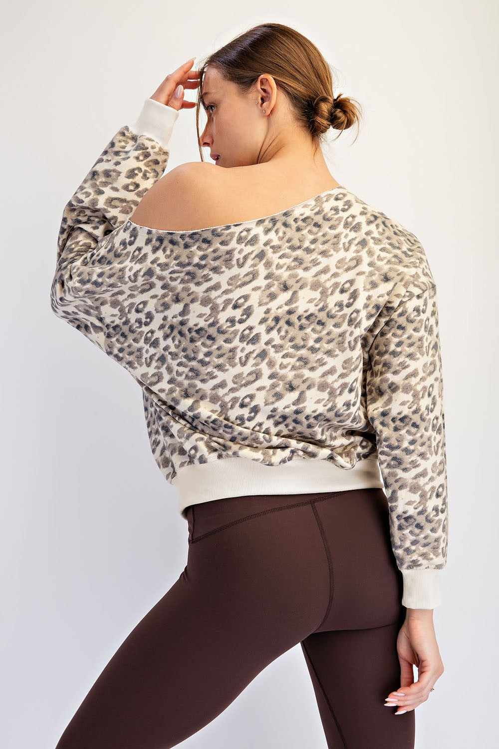 Animal Print Asymmetrical Neckline Top