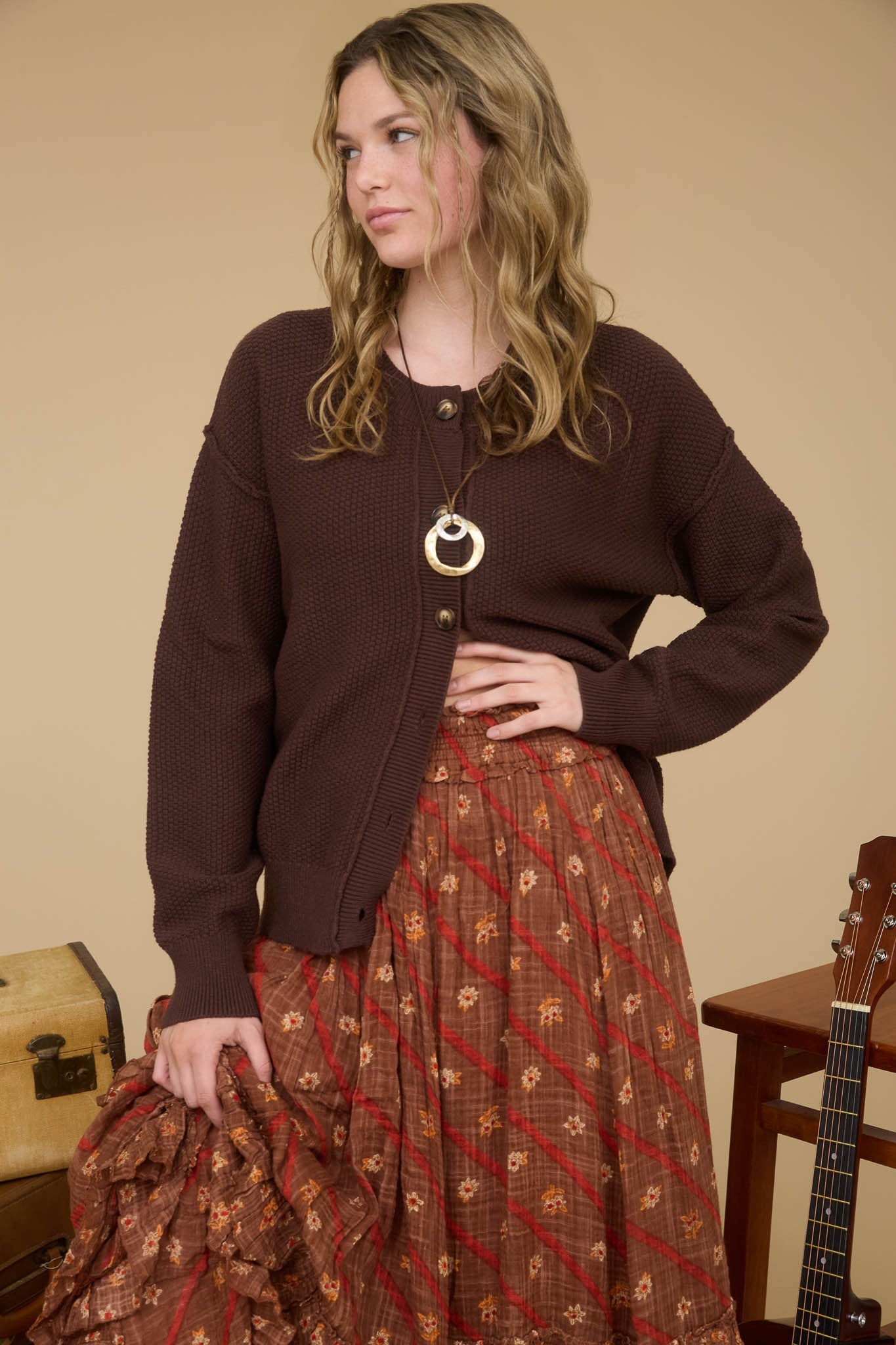 Margie Exposed Hem Button Down Cardigan- 2 COLORS!