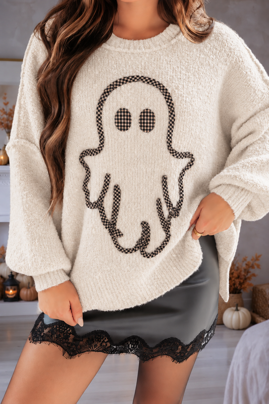Gingham Ghost Applique Sweater