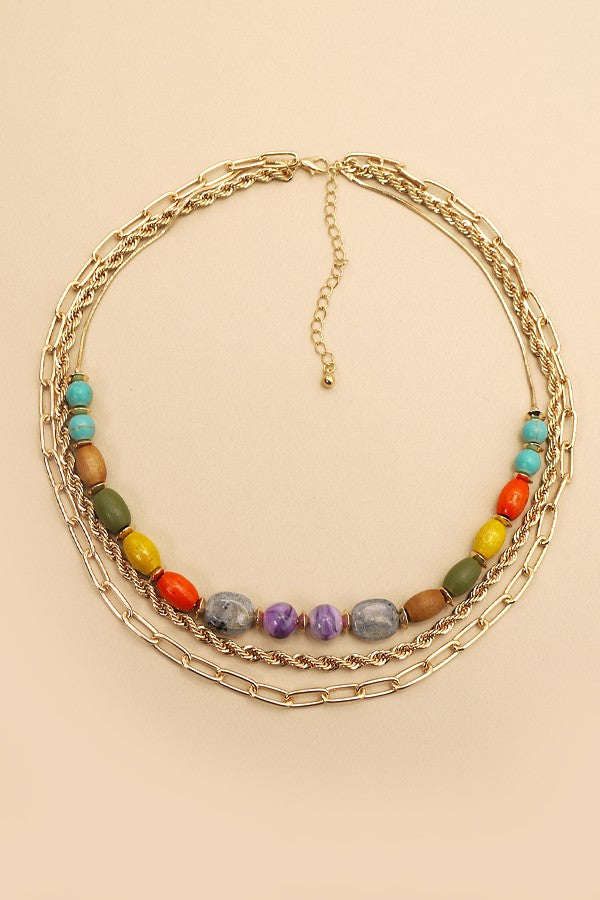 Natural Bead Layered Statement Necklace