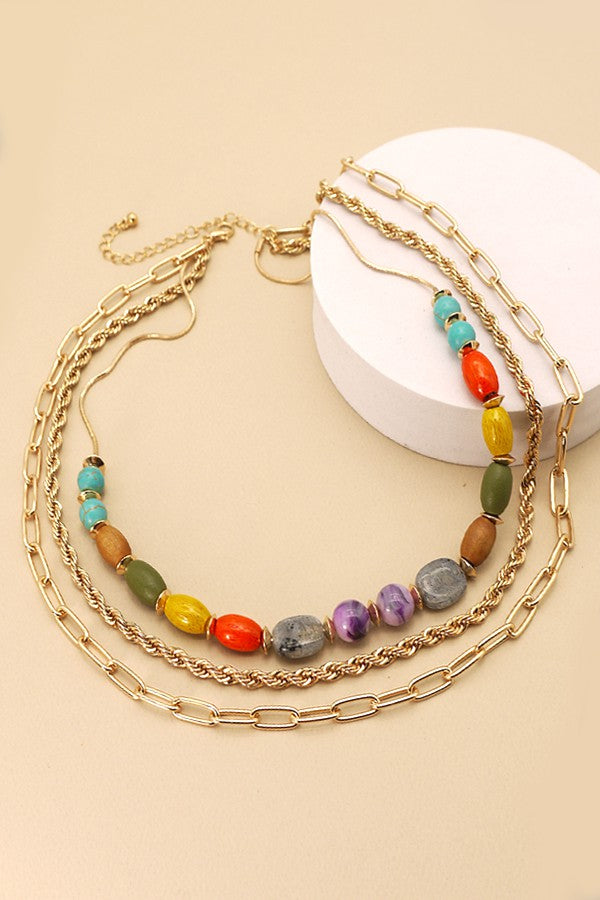 Natural Bead Layered Statement Necklace