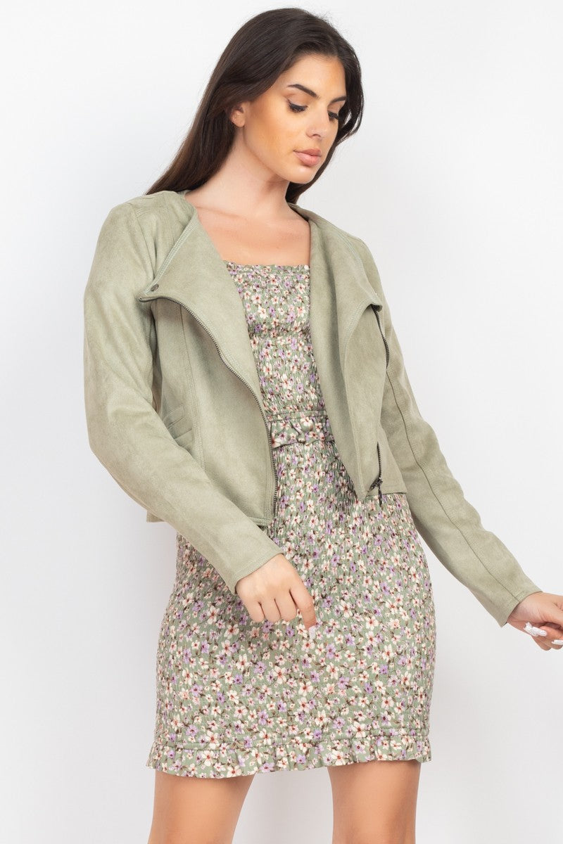 Cropped Faux Suede Moto Jacket