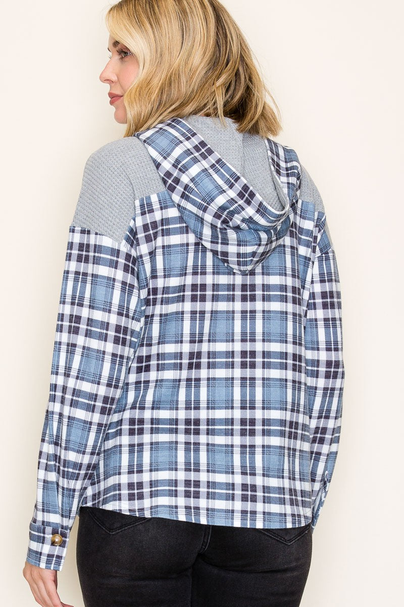 Wind Down Contrast Plaid Hoodie- 2 Colors!