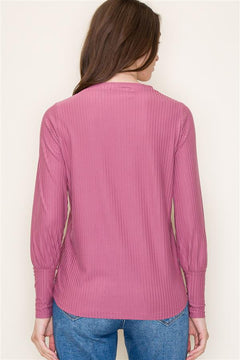 Setting The Tone Ribbed Balloon Sleeve Top