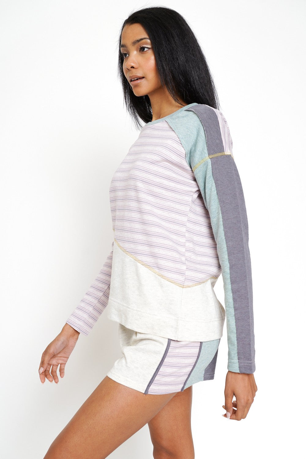 DOORBUSTER: Mixed Media Color Block Terry Top