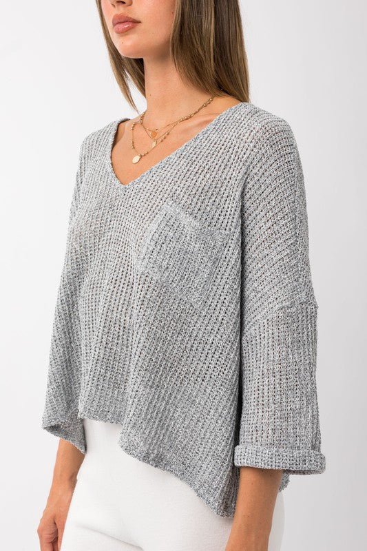 Lightweight Textured V-Neck Top