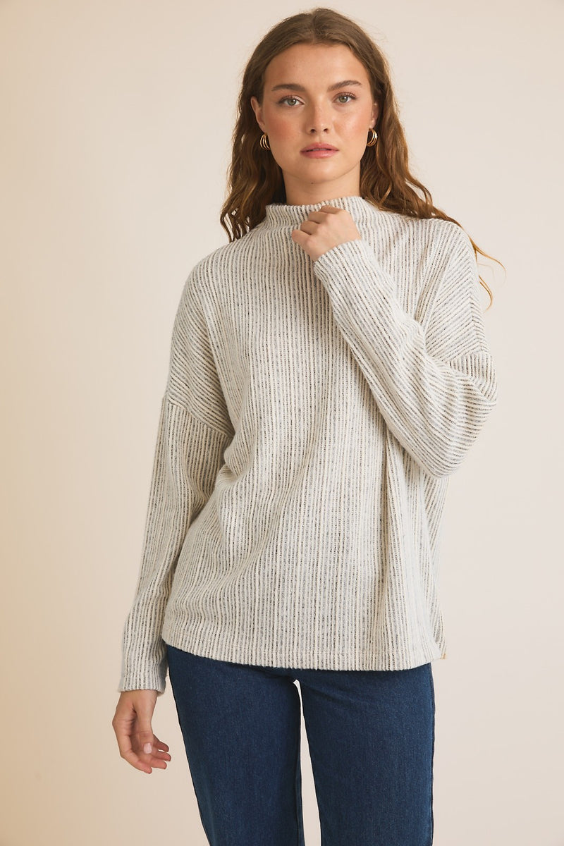 Think On It Striped Mock Neck Sweater