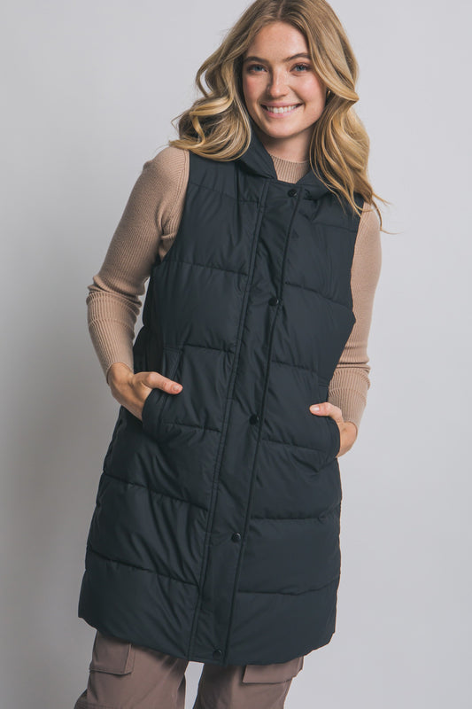Dora Hooded Long Puffer Vest- 2 Colors!