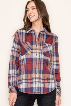 Breaking Plaid Button Knit Top