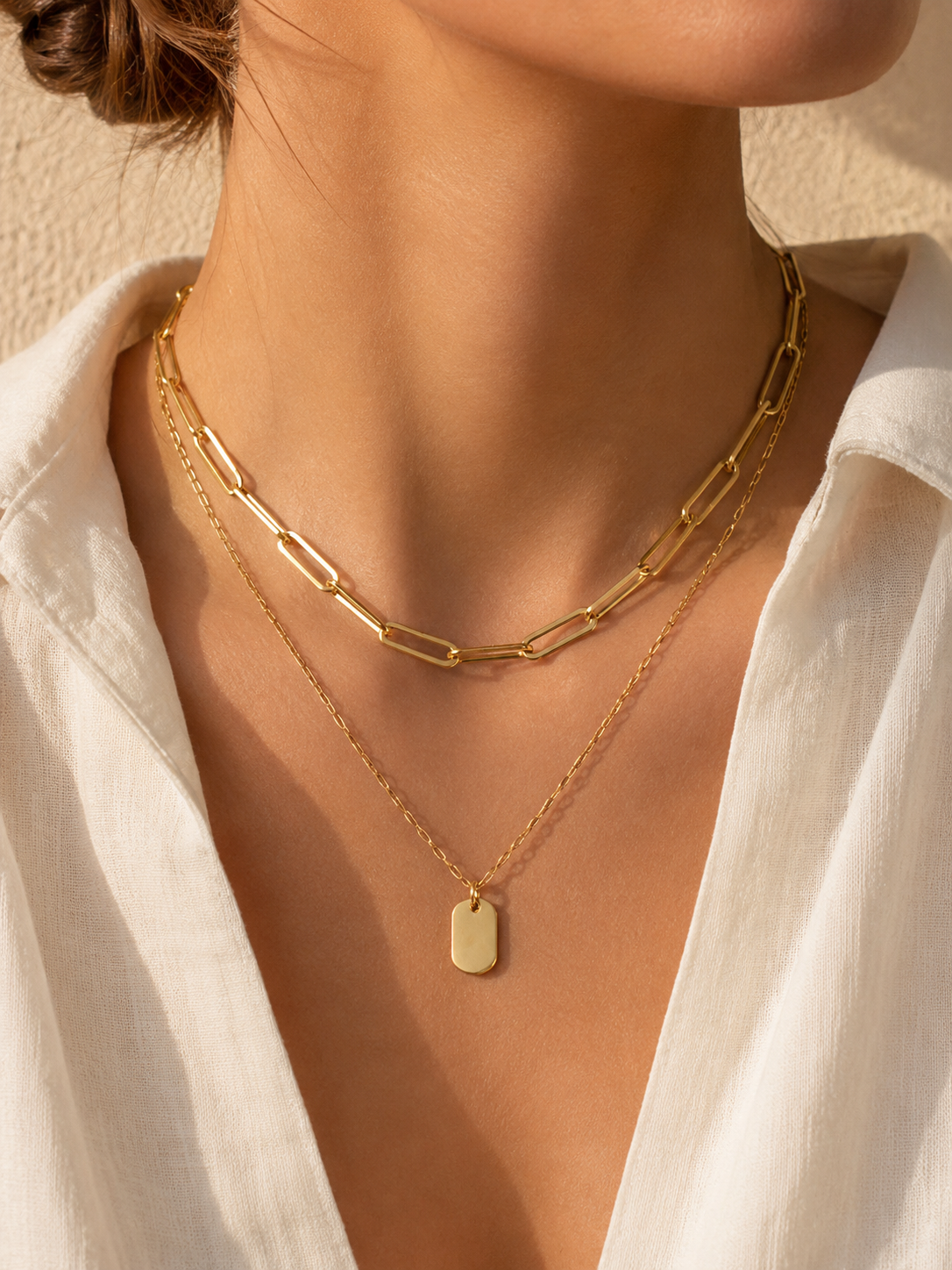 18K Gold Layered Link Charm Necklace