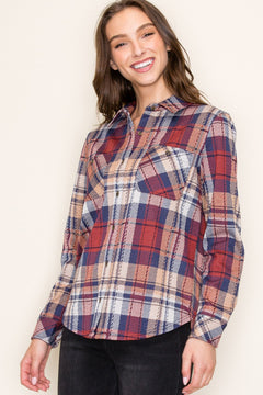 Breaking Plaid Button Knit Top