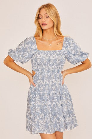 Smocked Bodice Mini Dress With Side Open Detail