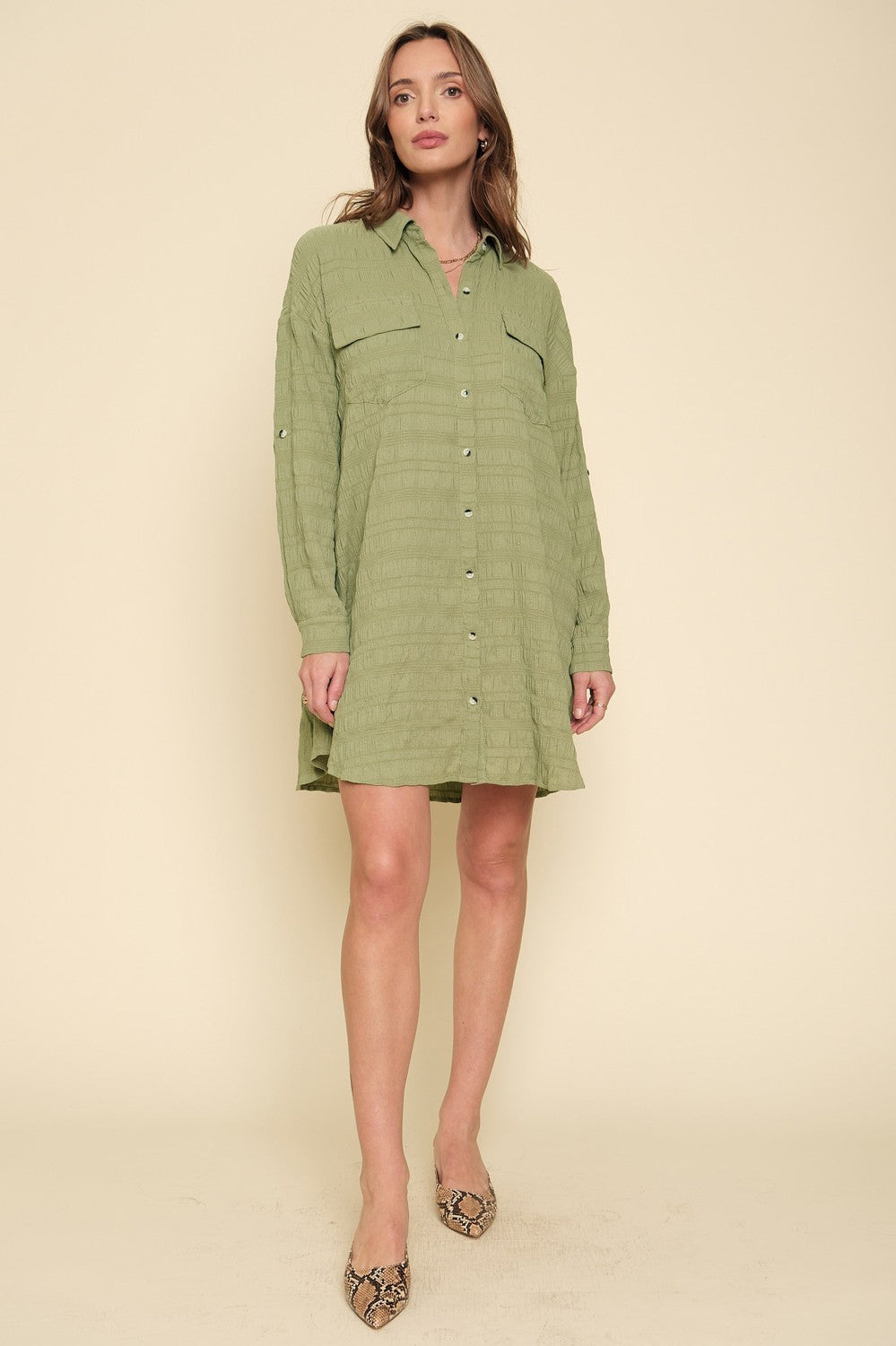 DOORBUSTER: Textured Button Down Shirt Dress