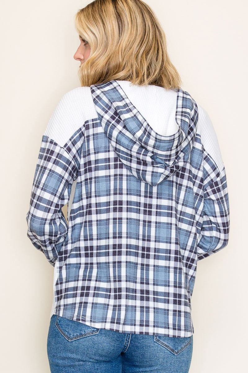 Wind Down Contrast Plaid Hoodie- 2 Colors!
