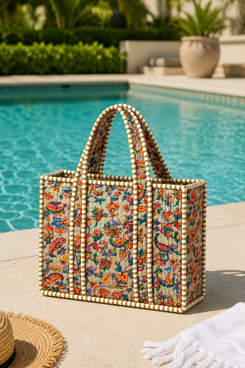 Mini Multi Brown Quilted Cotton Mini Tote Bag
