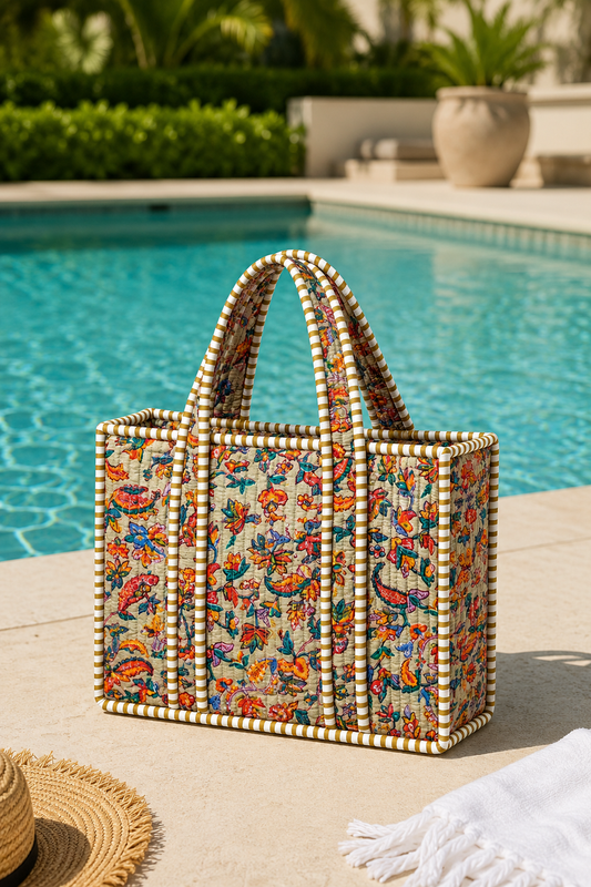Mini Multi Brown Quilted Cotton Mini Tote Bag