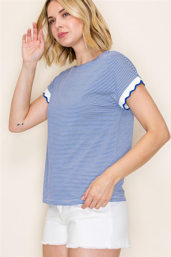 Scalloped Pinstripe Knit Top