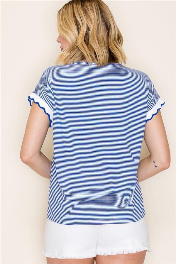 Scalloped Pinstripe Knit Top