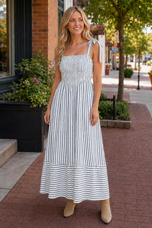 Striped Tie Strap Midi Dress