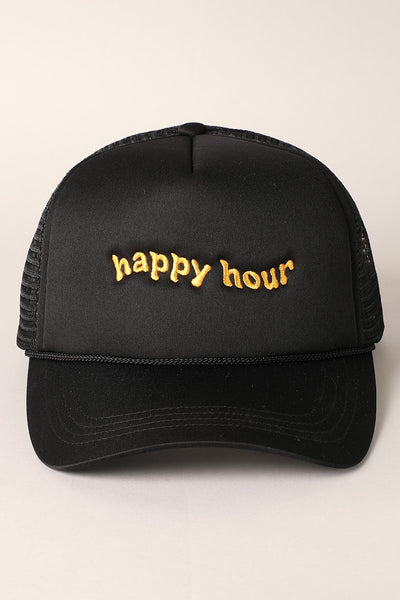 Happy Hour Embroidered Trucker Cap