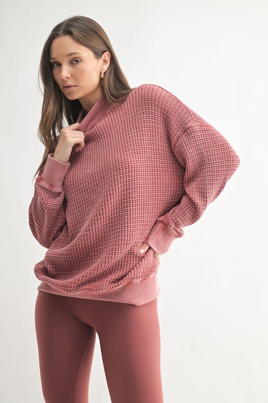 Chunky Waffle Mock Neck Sweater