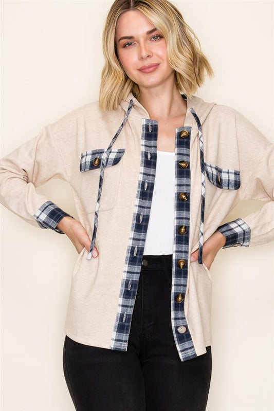 Make It Count Contrast Plaid Hoodie-2 Colors!